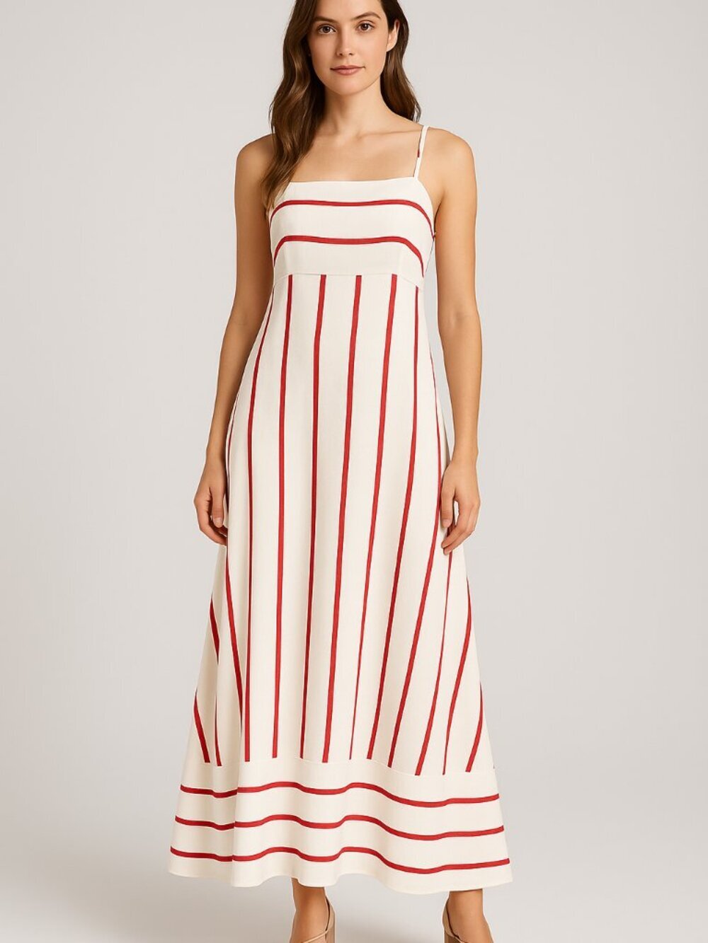 Petal & Pup Cream Maxi Dress with Red Stripes